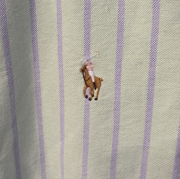 Ralph Lauren Women's Light Green Striped Slim Fit Polo Button Down ~ Size 12 - Picture 3 of 11